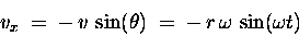 \begin{displaymath}v_x \; = \; - \, v \, \sin(\theta)
\; = \; - \, r \, \omega \, \sin(\omega t)
\end{displaymath}