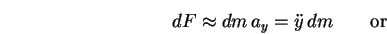 \begin{displaymath}
dF \approx dm \, a_y = \ddot{y} \, dm \qquad \mbox{\rm or}
\end{displaymath}