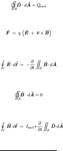 $\textstyle \parbox{2in}{%
\begin{displaymath}\int\!\!\!\!\int_{\cal S}\!\!\!\!\ . . . 
 . . . th}} \cdot d\vec{\mbox{\boldmath$A$\unboldmath}} \end{displaymath}~\\ [0.2in]
}$